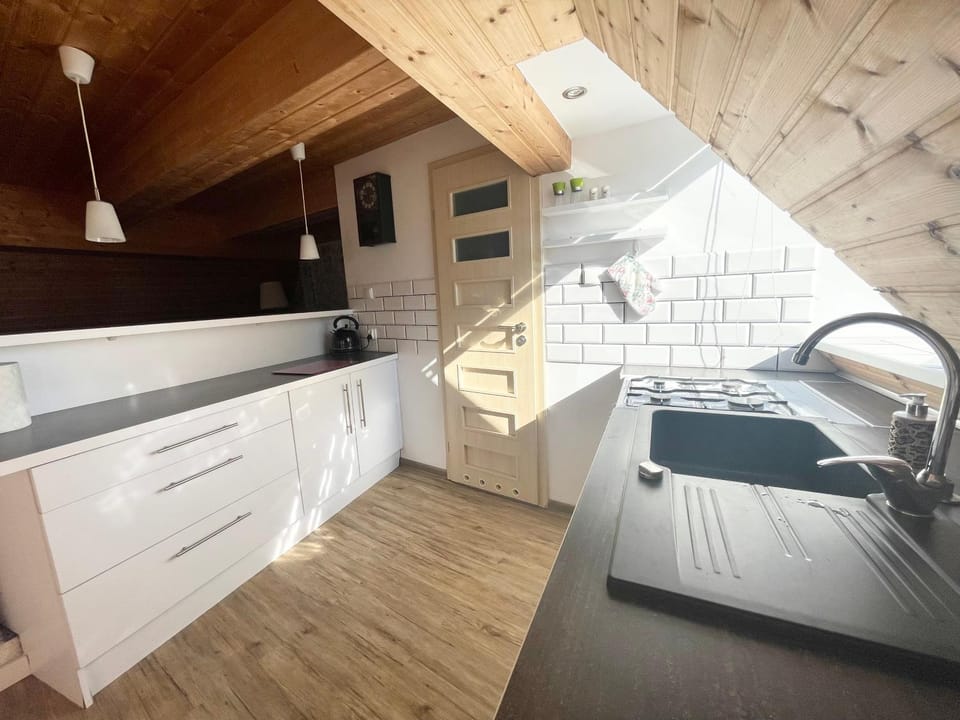 Kitchen or kitchenette, stove