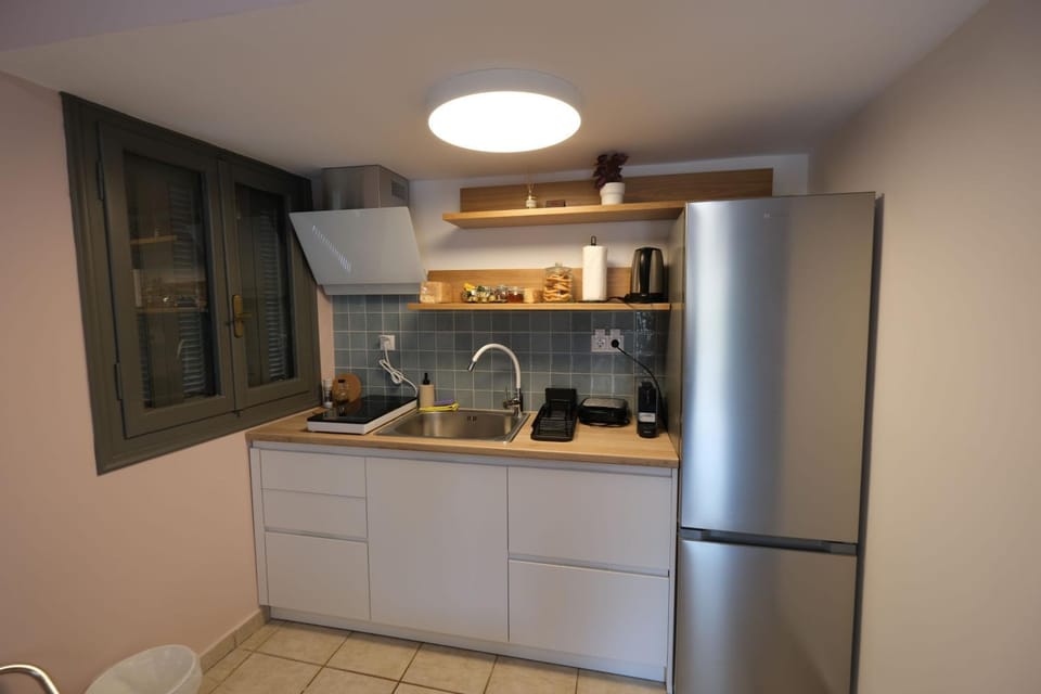 Kitchen or kitchenette, stove