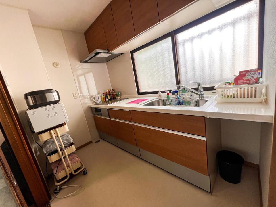 Kitchen or kitchenette, stove