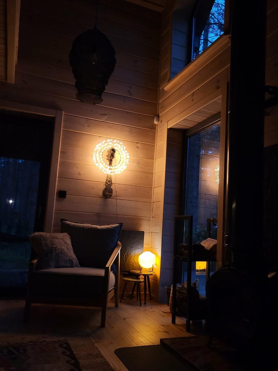 Night, Living room, Seating area