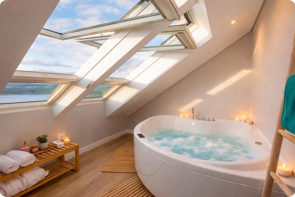 Natural landscape, Hot Tub, Bathroom, Bath, towels