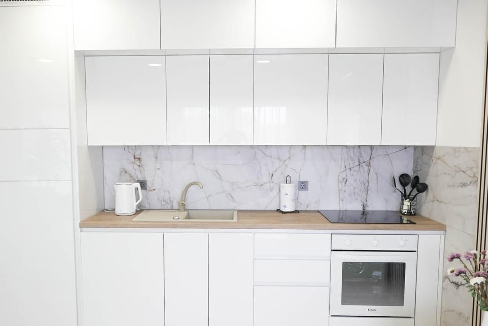 Kitchen or kitchenette, stove