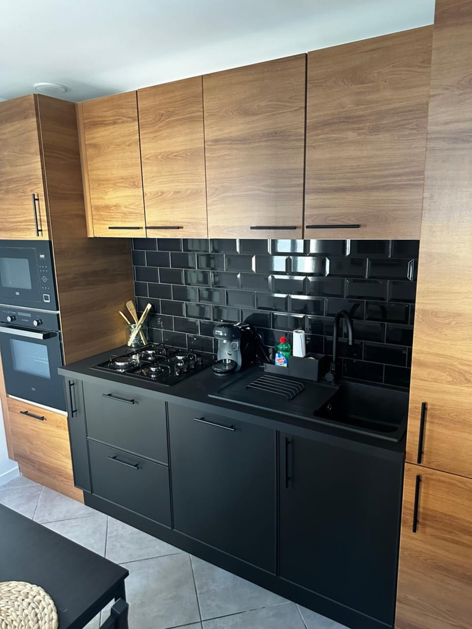 Kitchen or kitchenette, stove