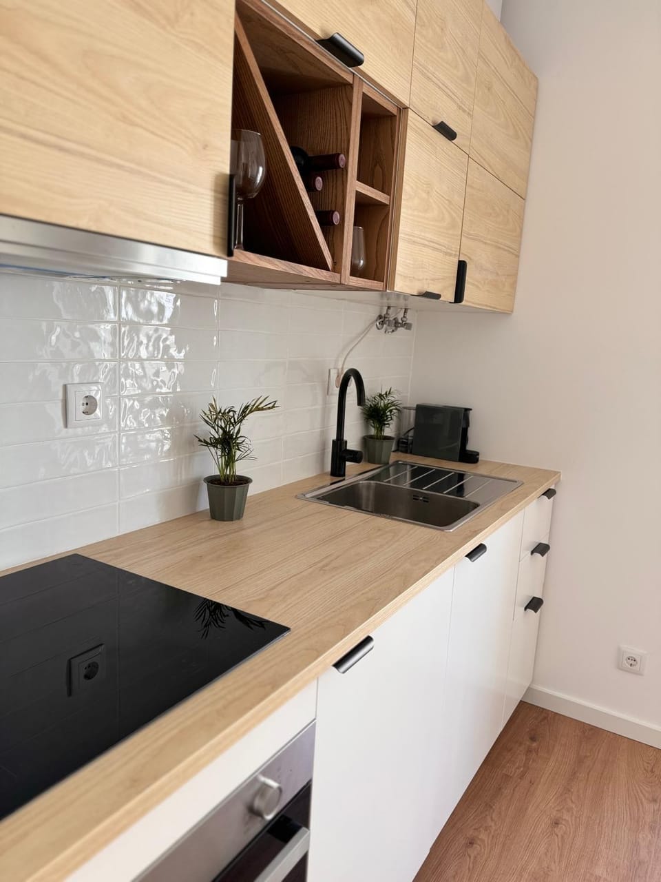 Kitchen or kitchenette, stove