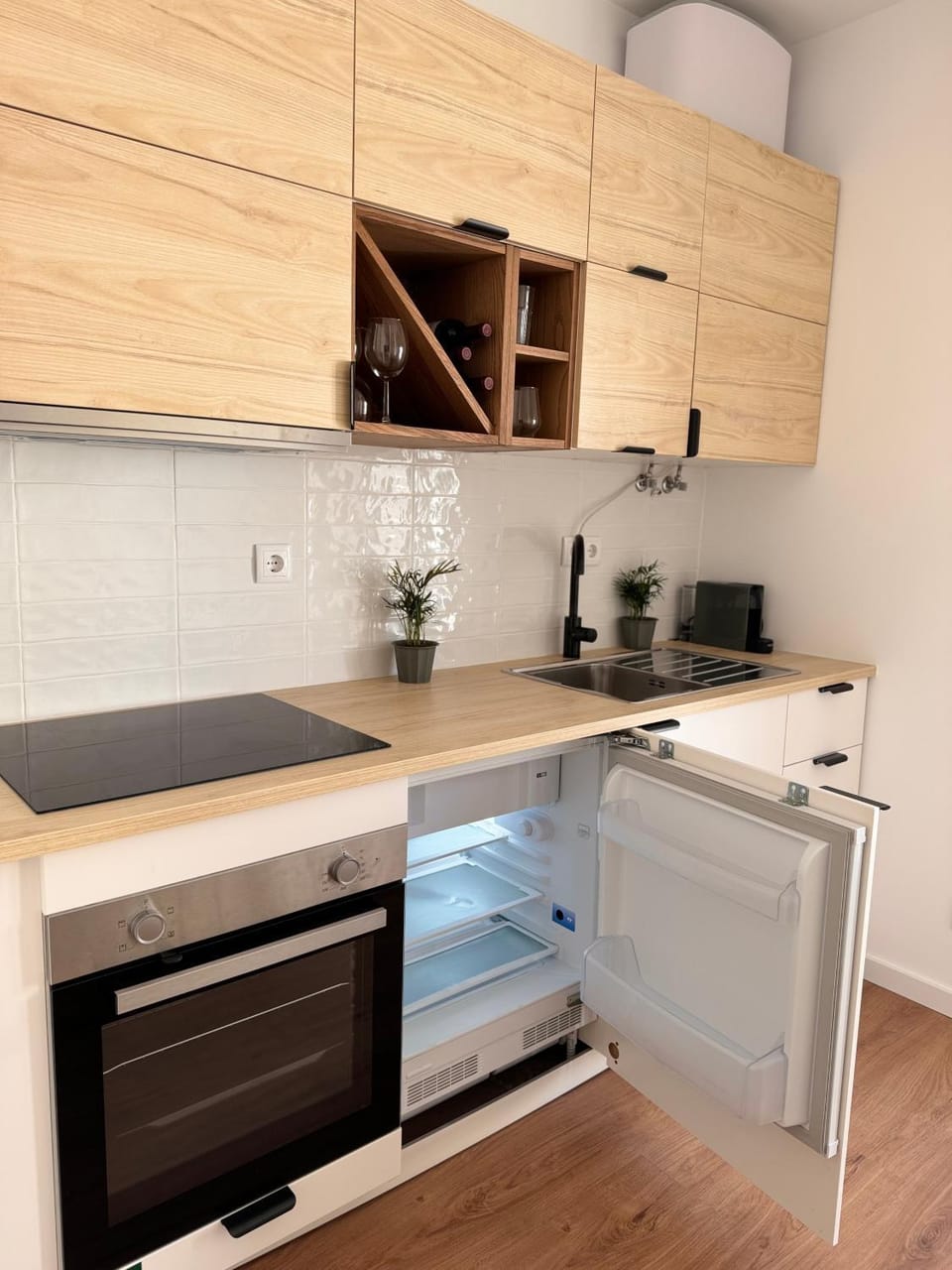 Kitchen or kitchenette, stove