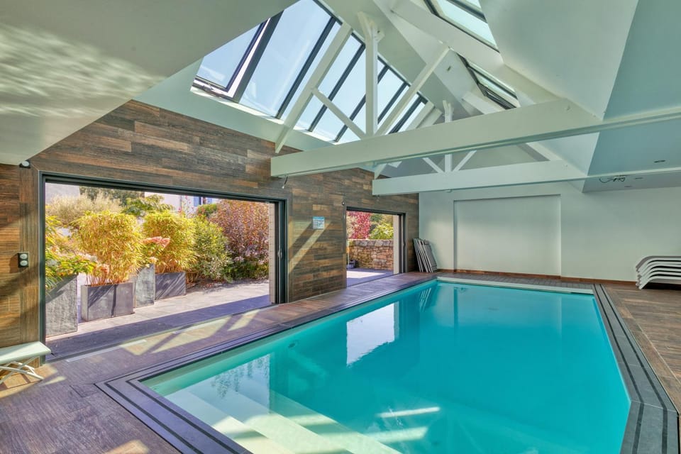 Property building, Living room, Swimming pool