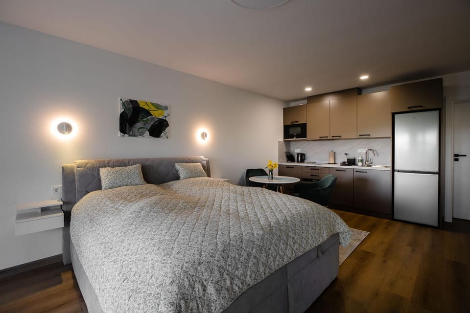 Bed, Kitchen or kitchenette, Photo of the whole room, Bedroom, oven, stove