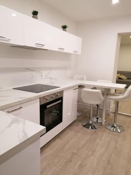 Kitchen or kitchenette, stove