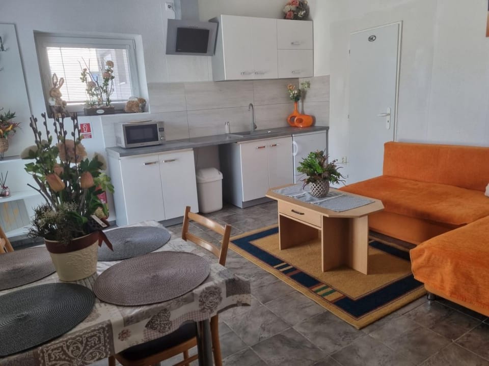 Kitchen or kitchenette, Living room, Seating area, Dining area, stove