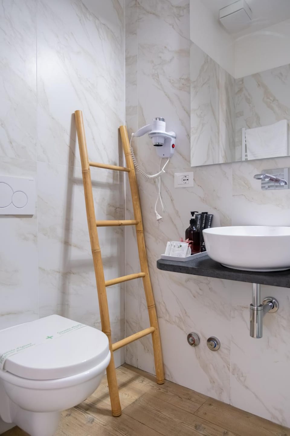 Toilet, Bathroom, hair dryier, towels