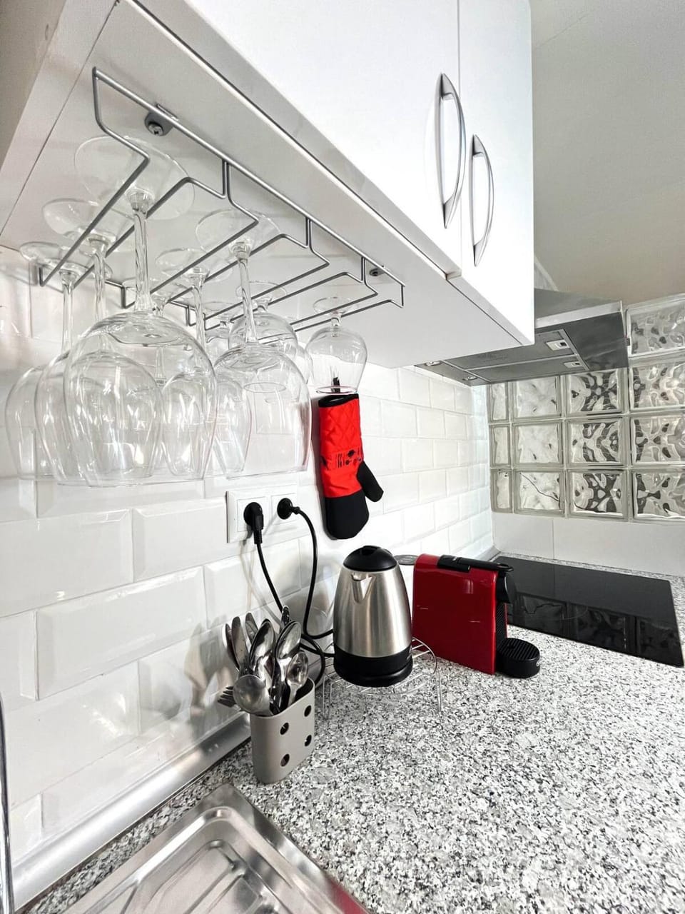 Kitchen or kitchenette, stove