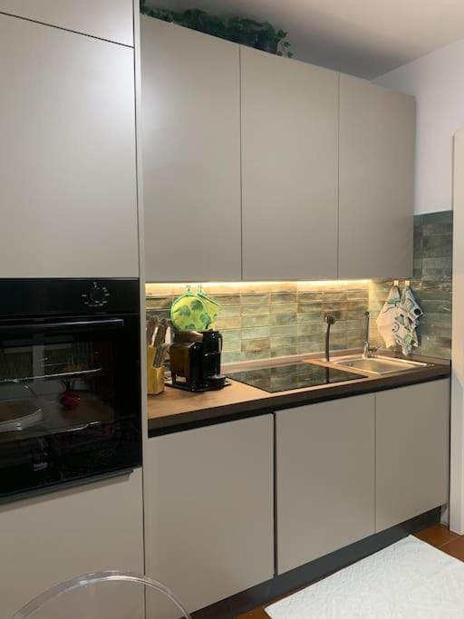 Kitchen or kitchenette, stove