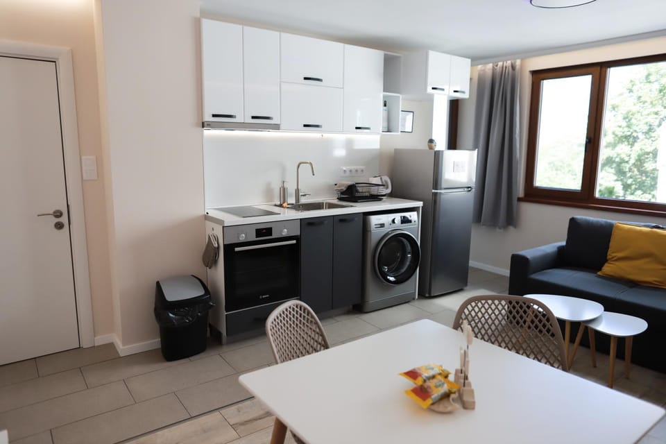 Coffee/tea facilities, Kitchen or kitchenette, Living room, Seating area, Dining area, minibar, oven, stove