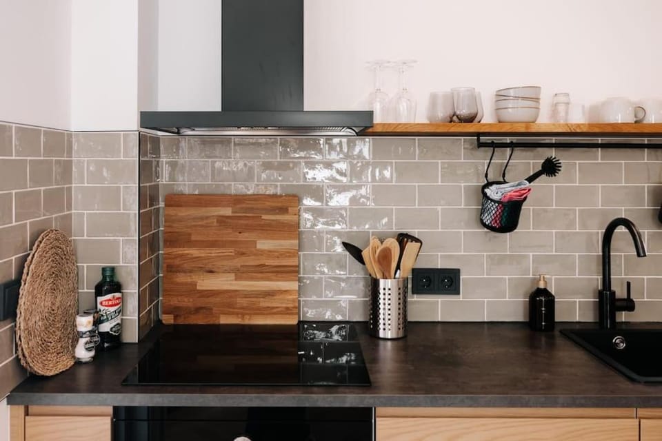 Kitchen or kitchenette, stove