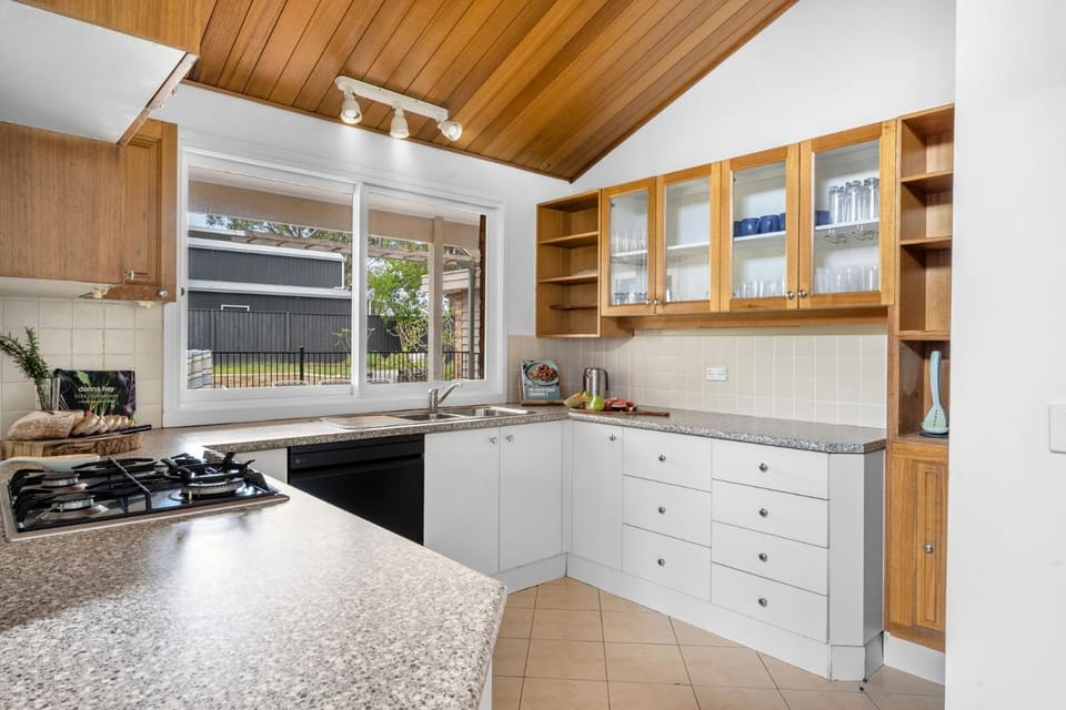 Kitchen or kitchenette, stove