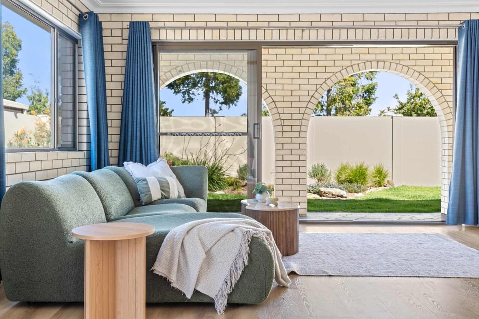 Living room, Seating area, Garden view