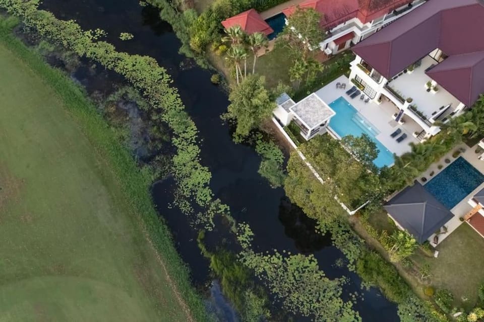 Natural landscape, Bird's eye view, Garden, Swimming pool