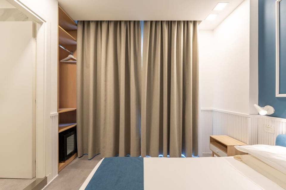Bed, wardrobe