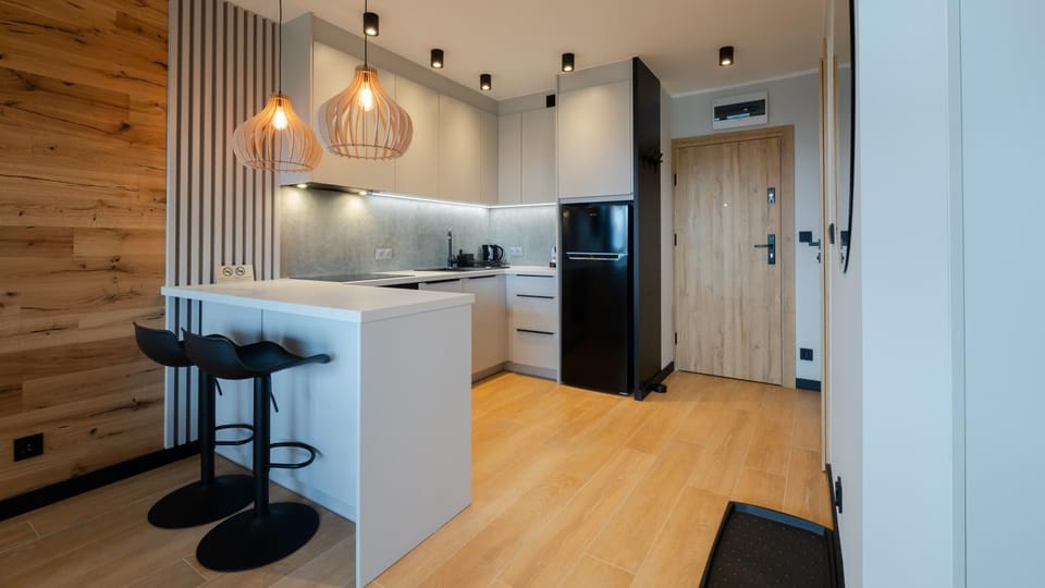 Kitchen or kitchenette, stove