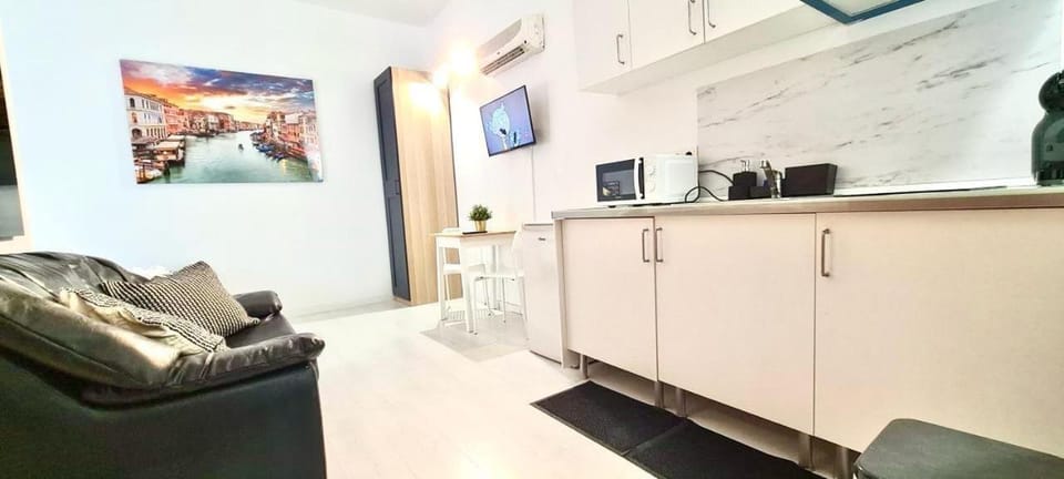 Kitchen or kitchenette, stove