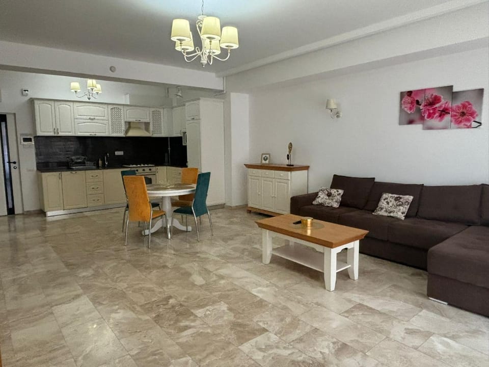 Kitchen or kitchenette, Living room, Seating area, Dining area
