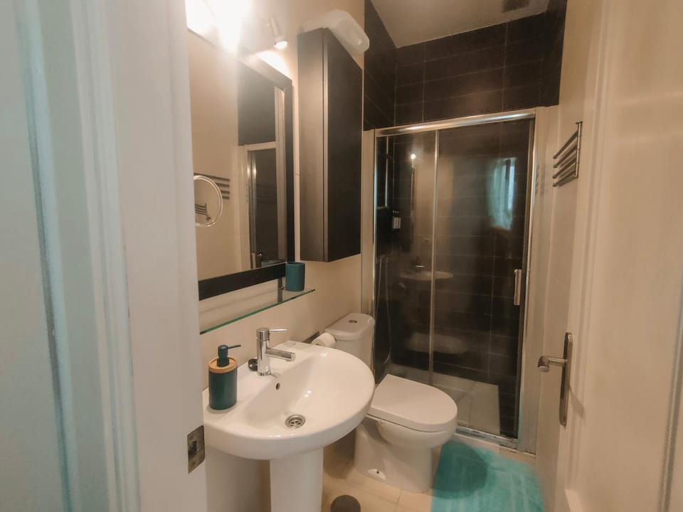 Shower, Toilet, Bathroom, hair dryier, towels