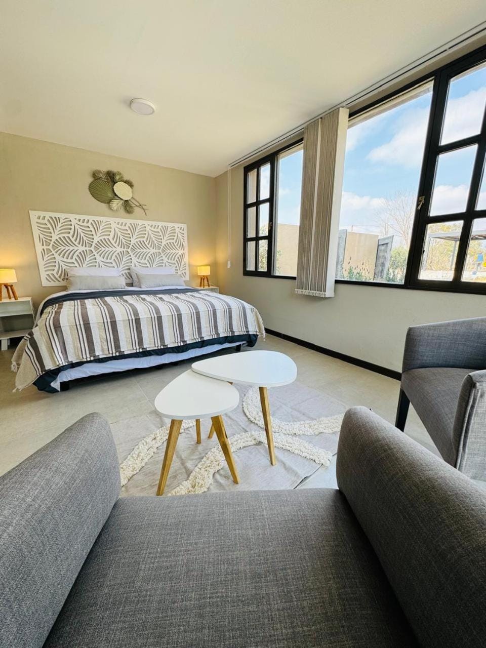 Bed, Seating area, Garden view