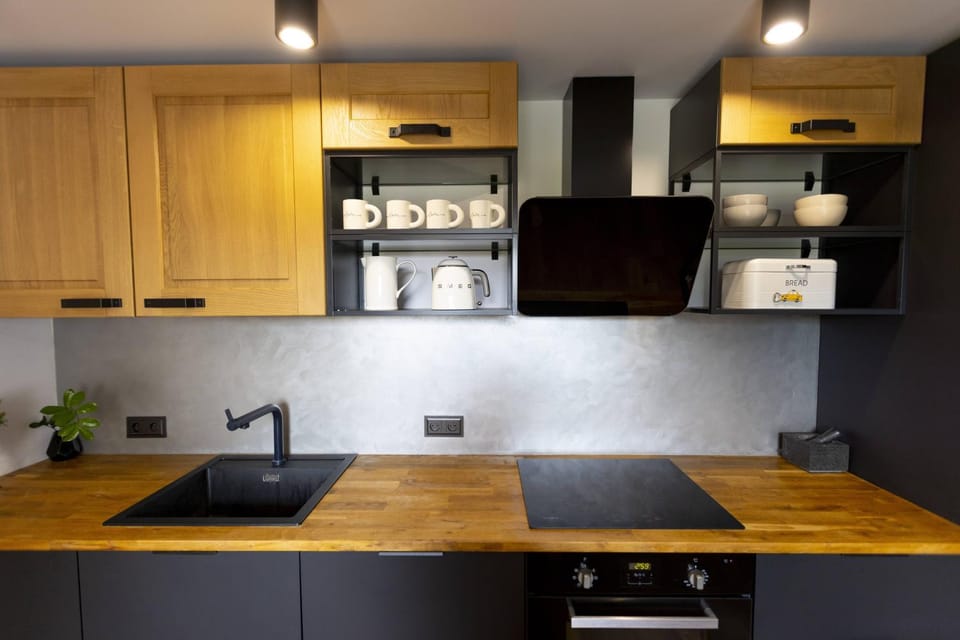 Kitchen or kitchenette, stove