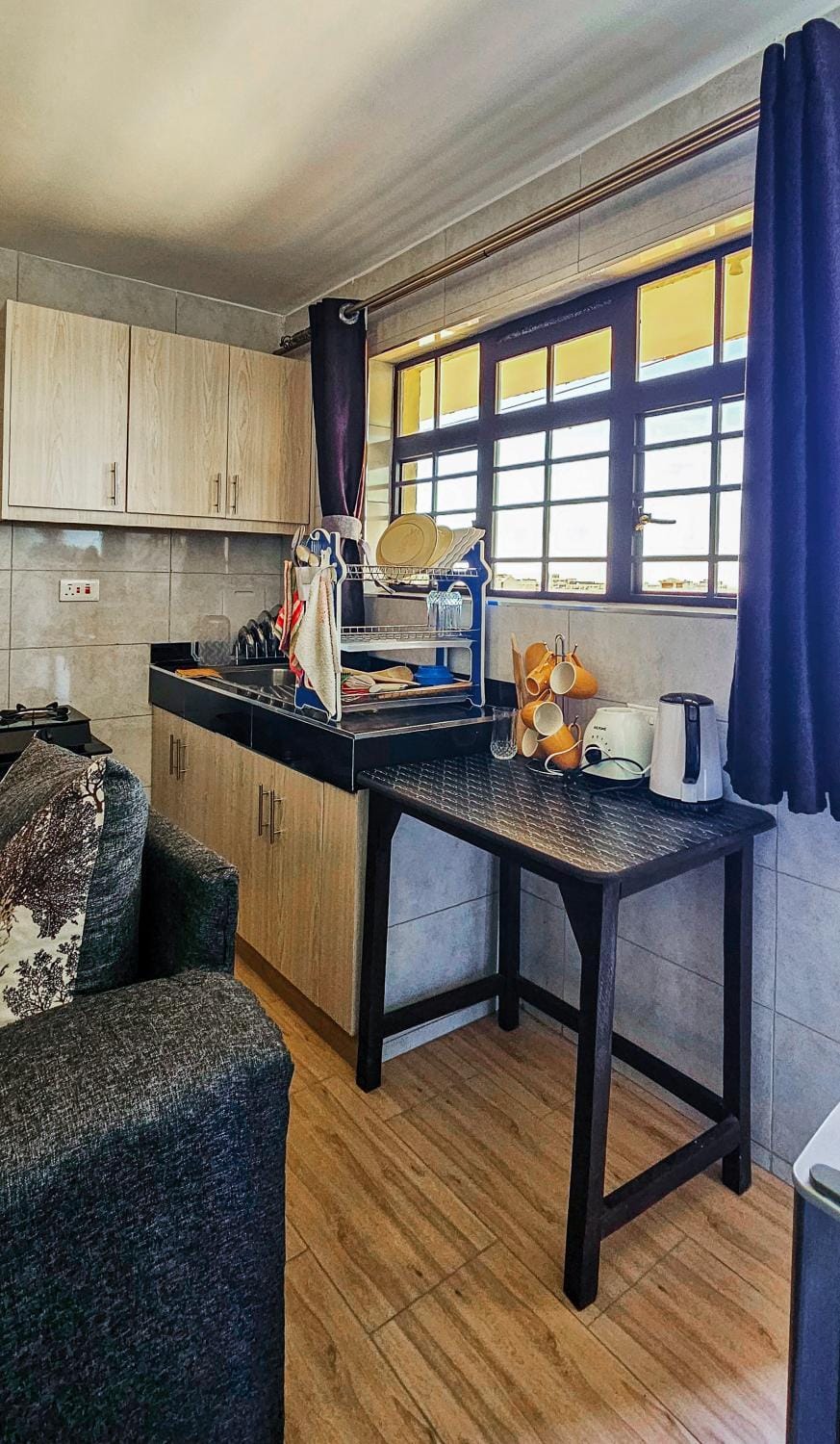 Kitchen or kitchenette, stove