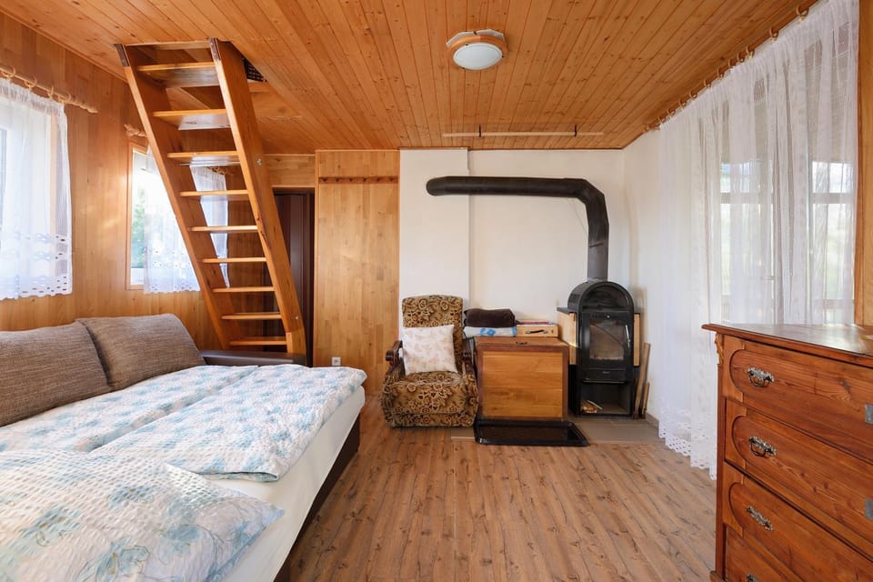 Bed, Seating area, Bedroom, fireplace