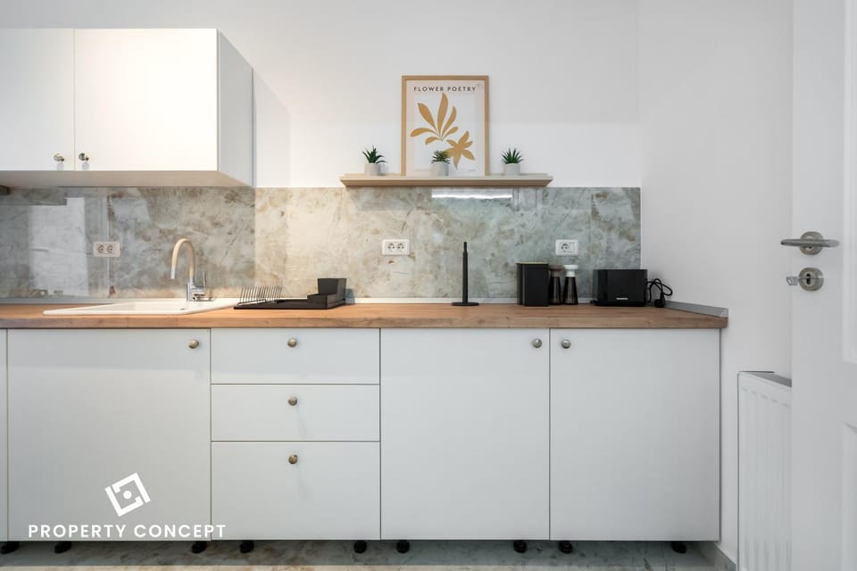 Kitchen or kitchenette, stove