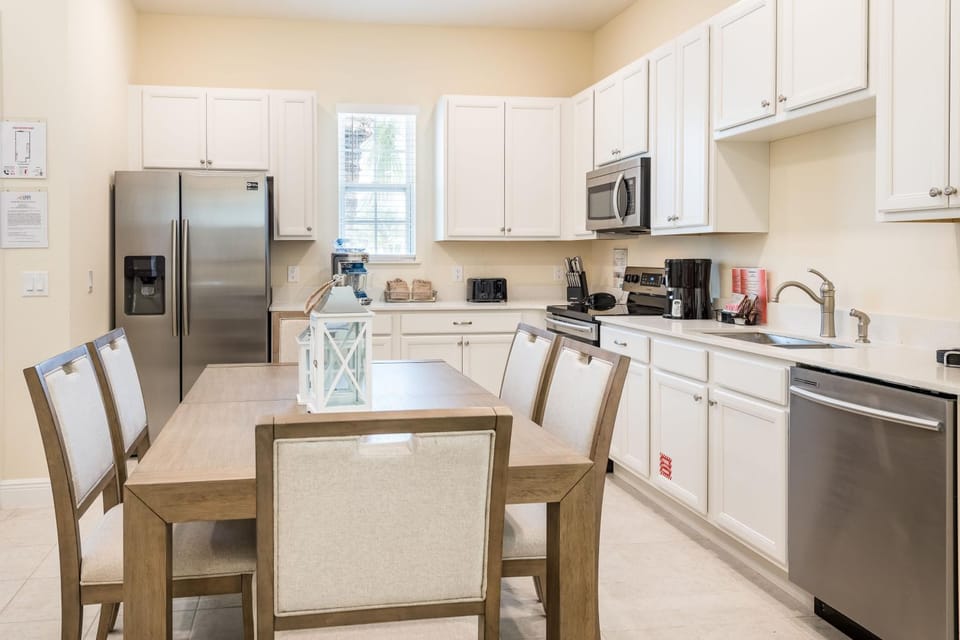 Dining area, dishwasher, microwave, oven, stove, toaster, kitchen