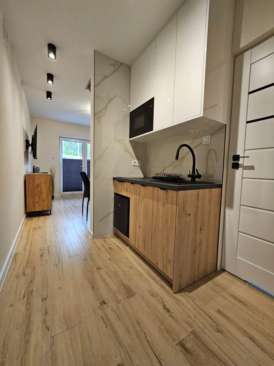Kitchen or kitchenette, stove