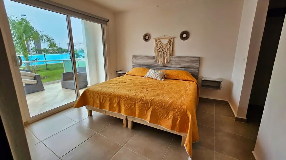 Bed, Photo of the whole room, Bedroom, Pool view, Swimming pool