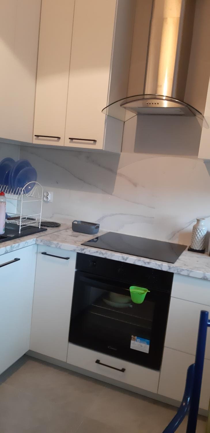 Kitchen or kitchenette, stove