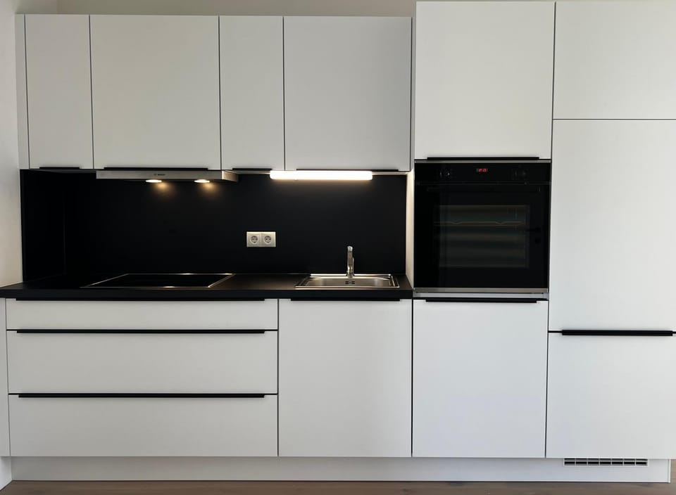 Kitchen or kitchenette, dishwasher, oven, stove