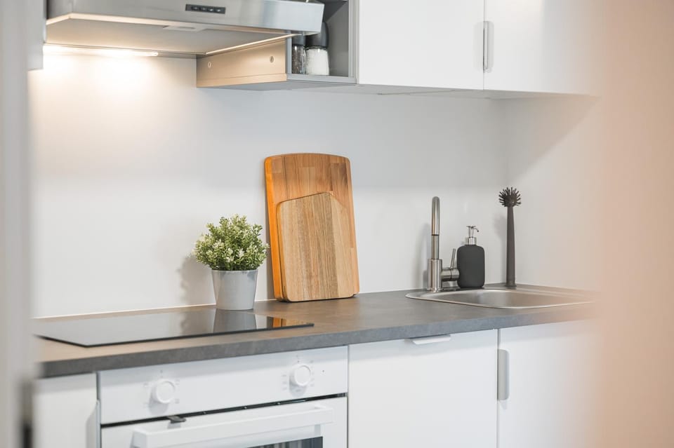 Kitchen or kitchenette, stove