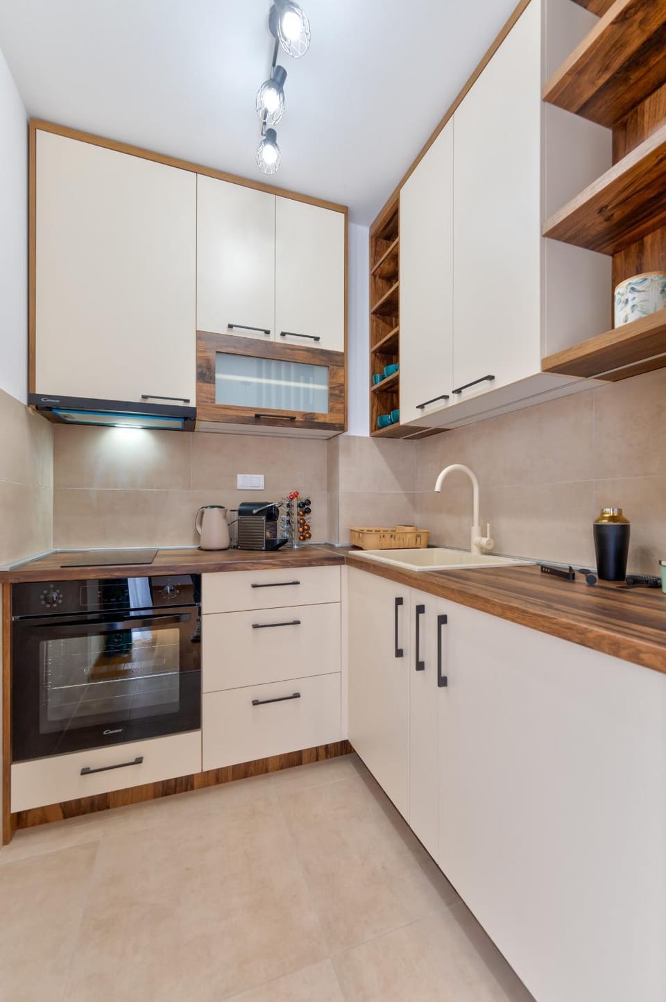 Kitchen or kitchenette, stove