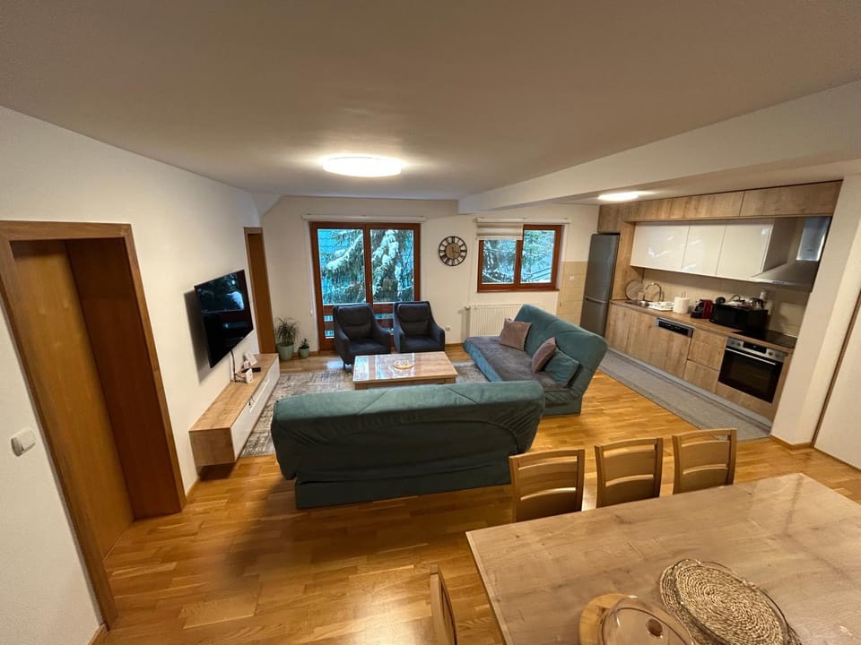 Living room, kitchen