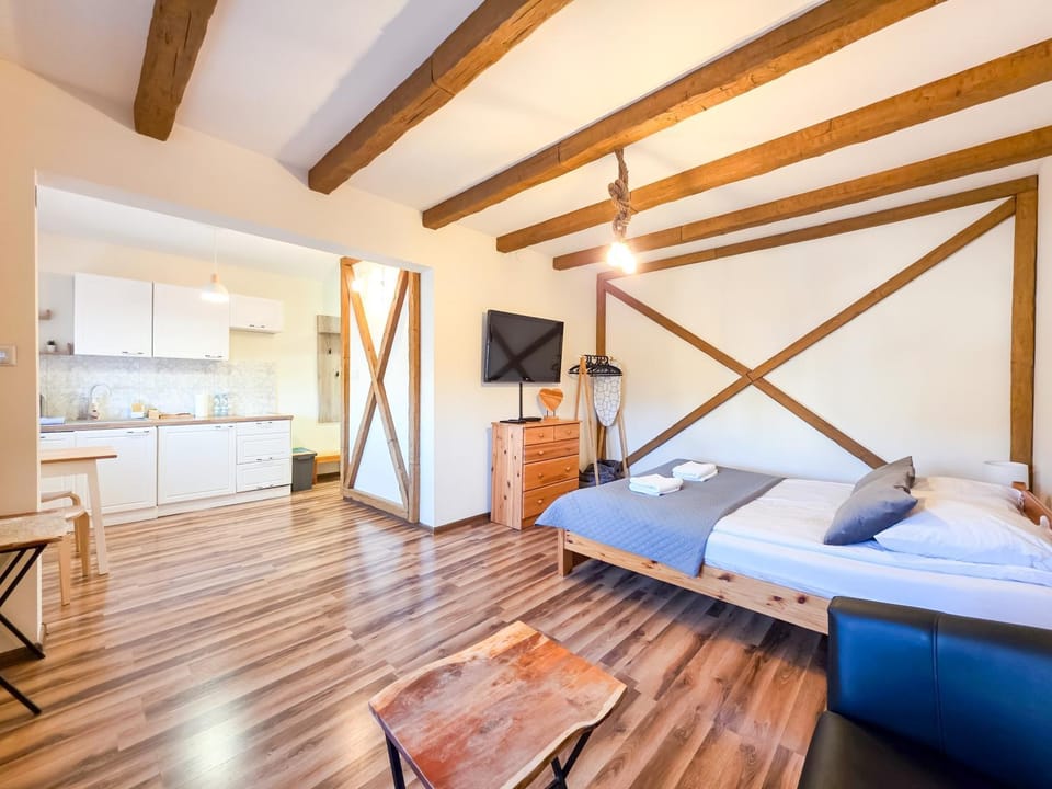 Communal lounge/ TV room, Bed, TV and multimedia, Kitchen or kitchenette, Living room, Photo of the whole room, Dining area, Bedroom, flat iron