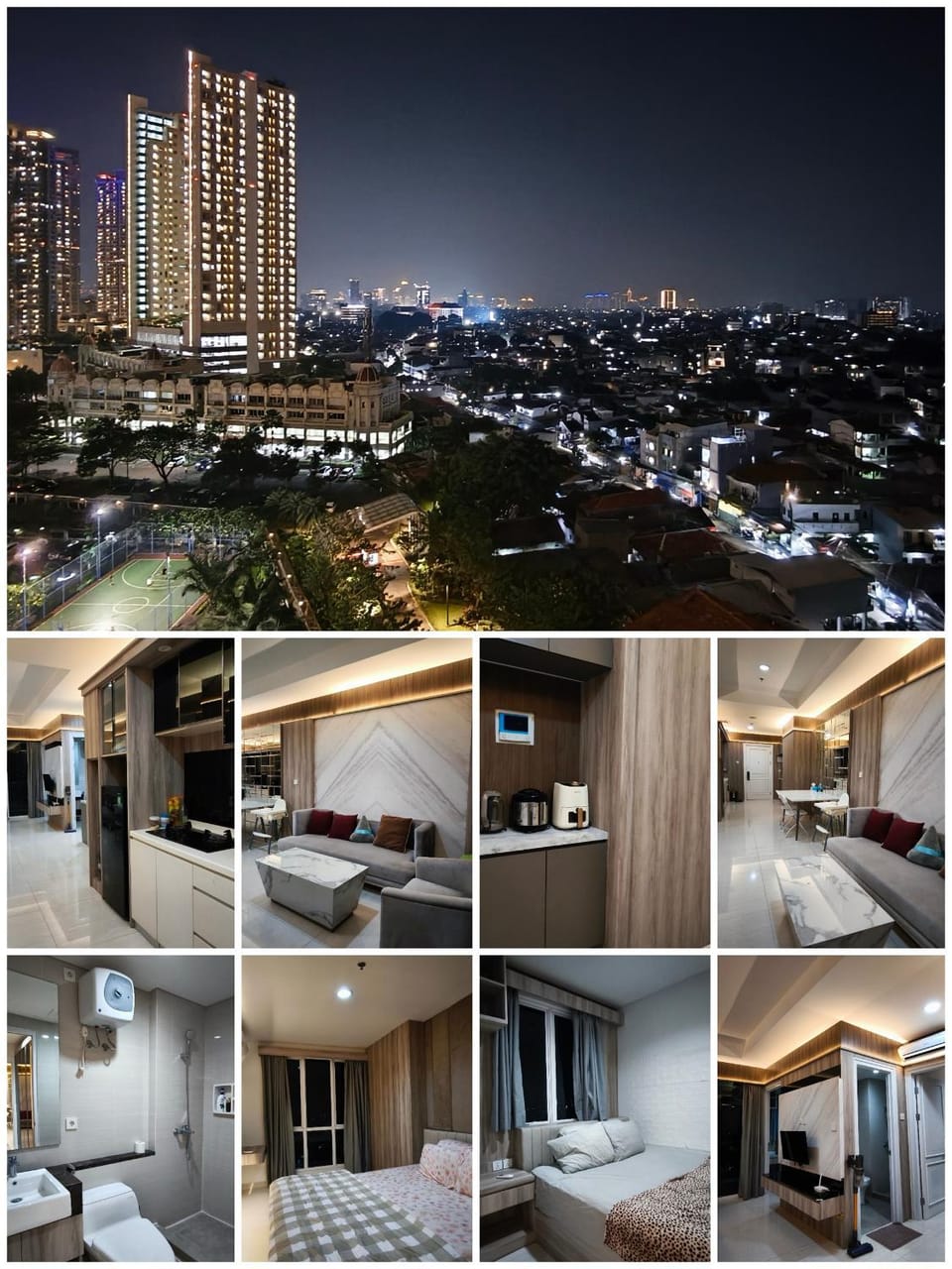 Bed, Night, Photo of the whole room, Bedroom, City view