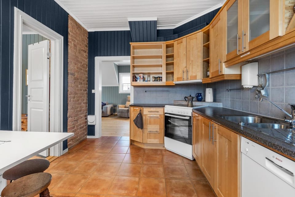 Kitchen or kitchenette, dishwasher, stove