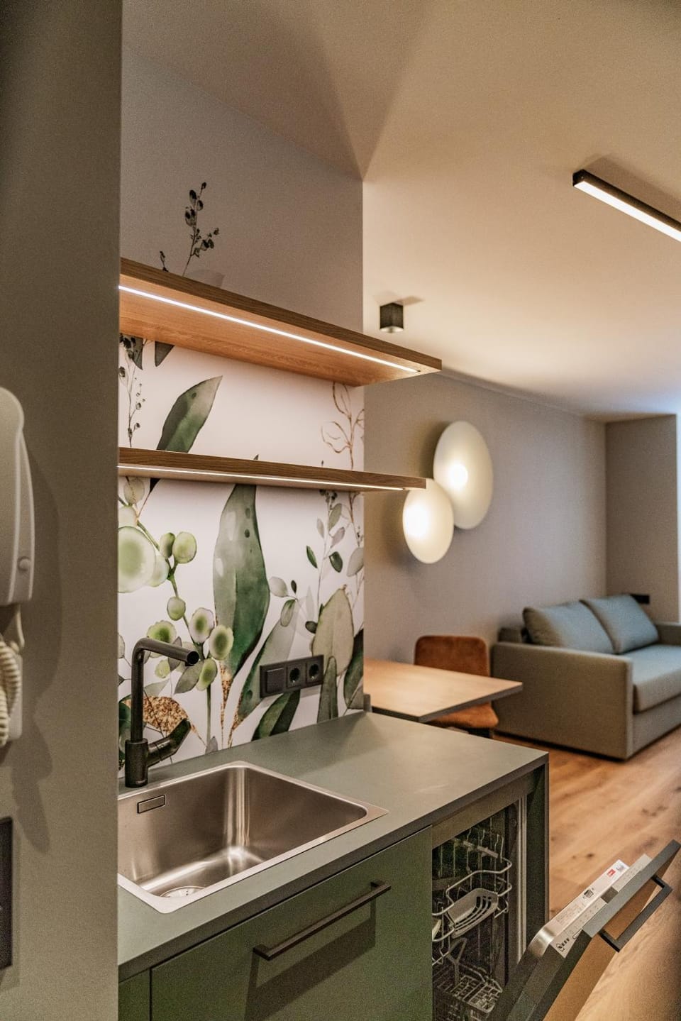 Kitchen or kitchenette, Living room, Seating area, Bedroom