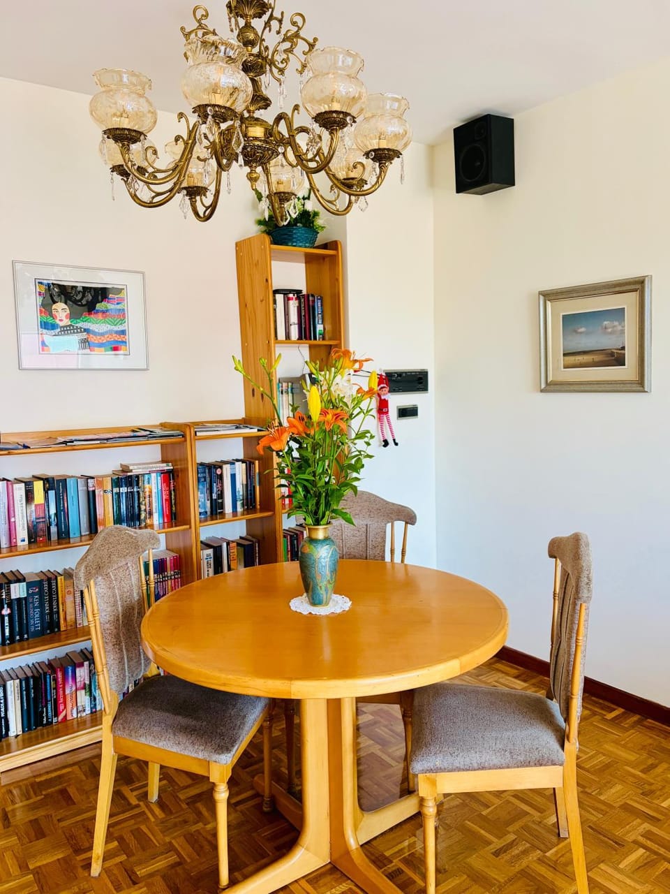 Library, Living room, Seating area, Dining area