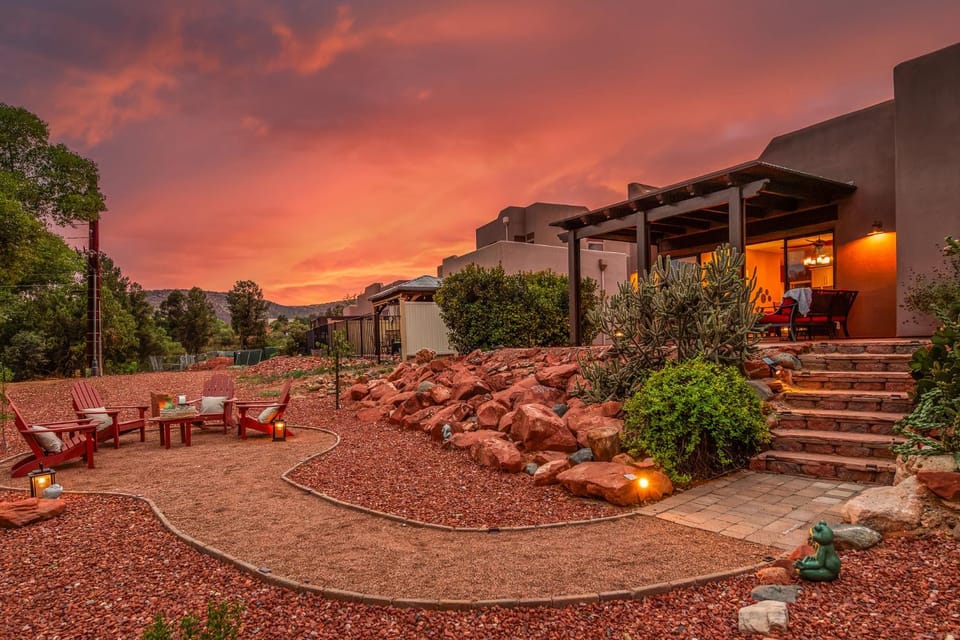 Patio, Natural landscape, Seating area, Sunset