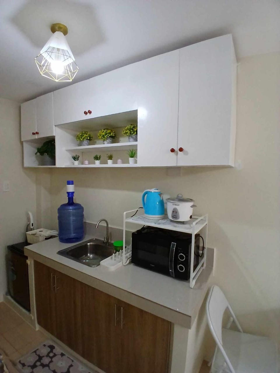 Kitchen or kitchenette, microwave