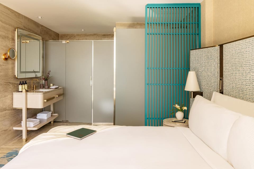 Shower, Bed, Bathroom, Bedroom