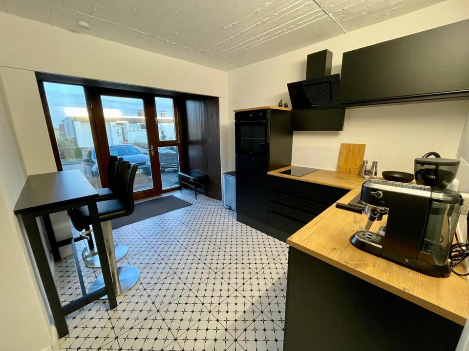 Kitchen or kitchenette, stove
