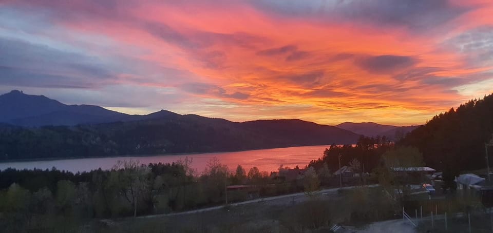 Nearby landmark, Natural landscape, Lake view, Mountain view, Sunset