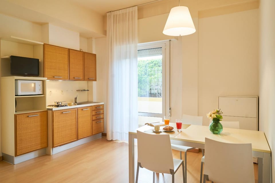 Kitchen or kitchenette, stove